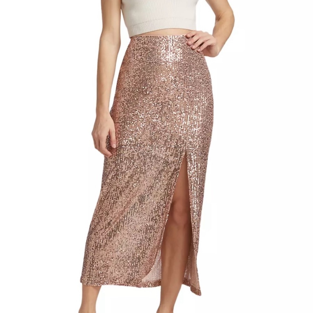 🤗HP Free People Ariana 0, 4, 8 Pink Champagne Allover Sequin Slit Maxi Skirt
